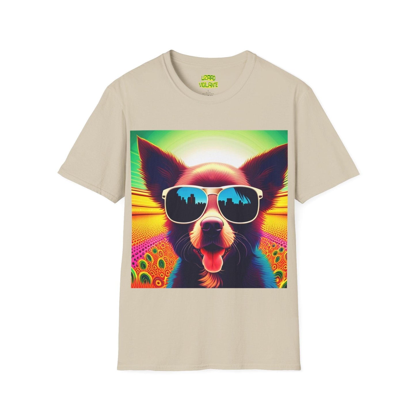 Puppy With Shades Trippy Unisex Softstyle Psychedelic T-Shirt - Lizard Vigilante