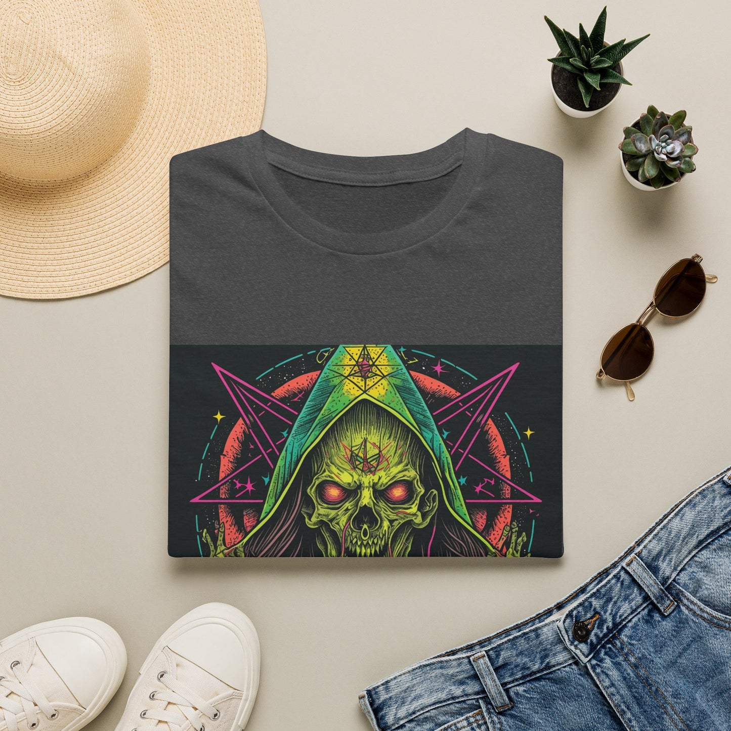 Hooded Skull T-Shirt — Neon Occult Graphic Tee