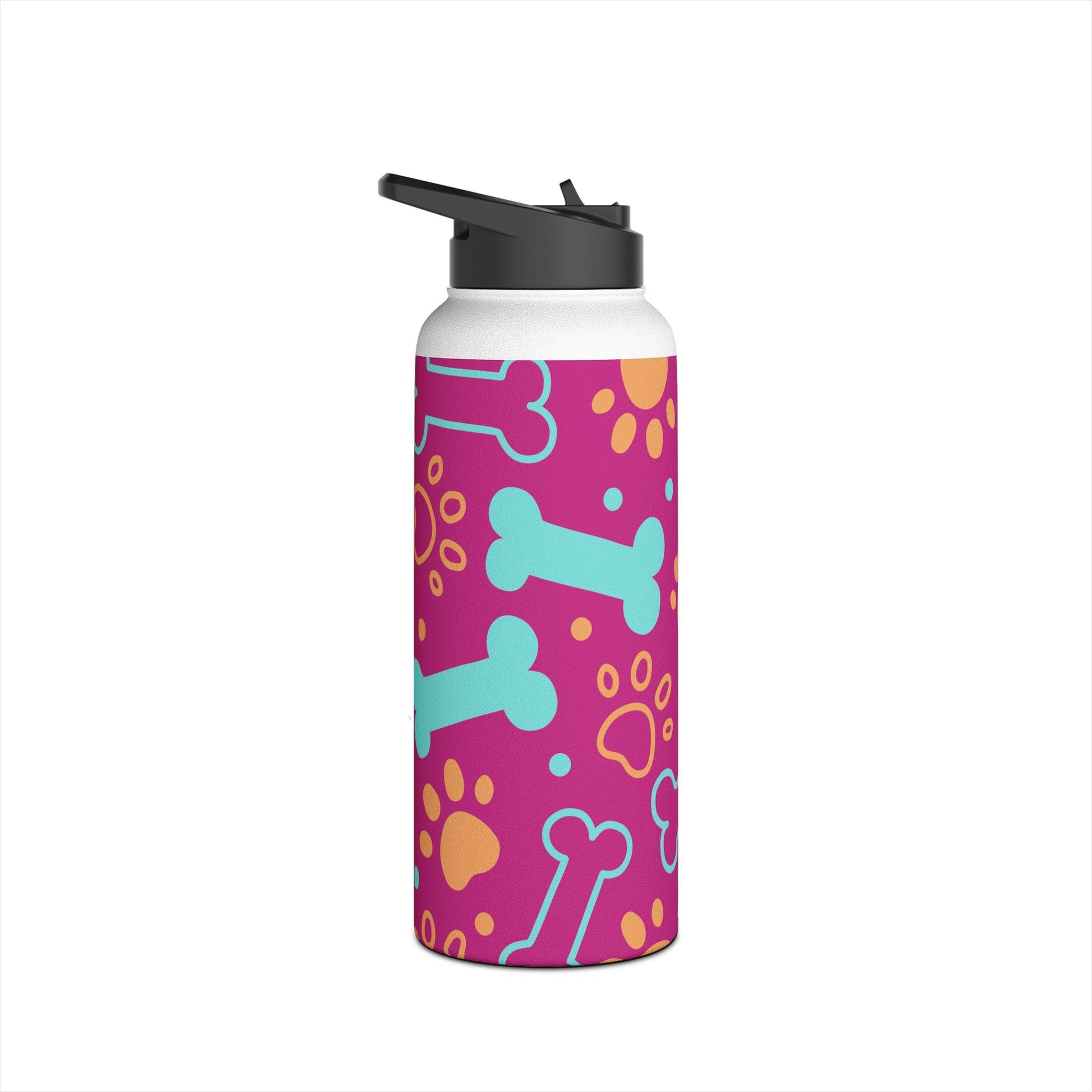 Pink DoggyStyle Stainless Steel Water Bottle, Standard Lid, Paws Bone - Lizard Vigilante