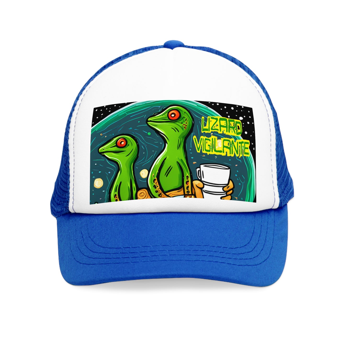 Lizard Vigilante Premium Coffee Cartoon Mesh Cap - Lizard Vigilante