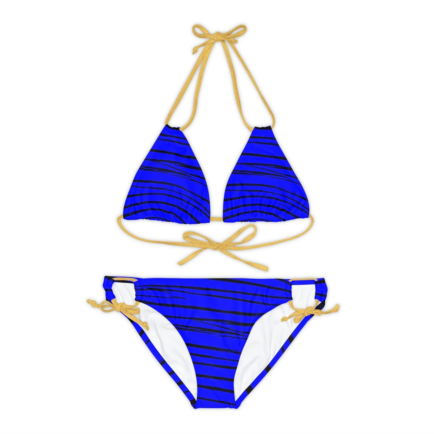 Black & Blue Strips Strappy Bikini Set - Lizard Vigilante