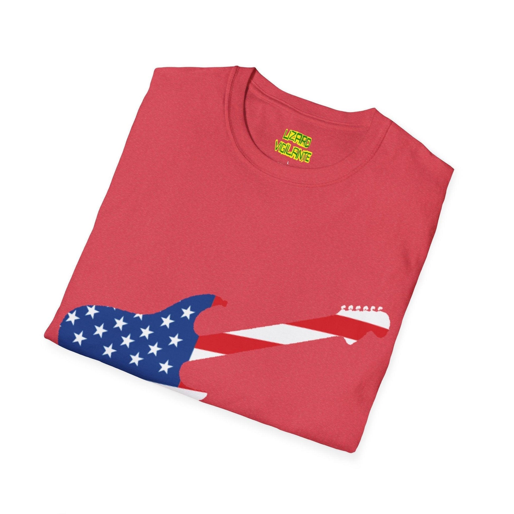 American Flag Electric Guitar Unisex Softstyle T-Shirt - Lizard Vigilante