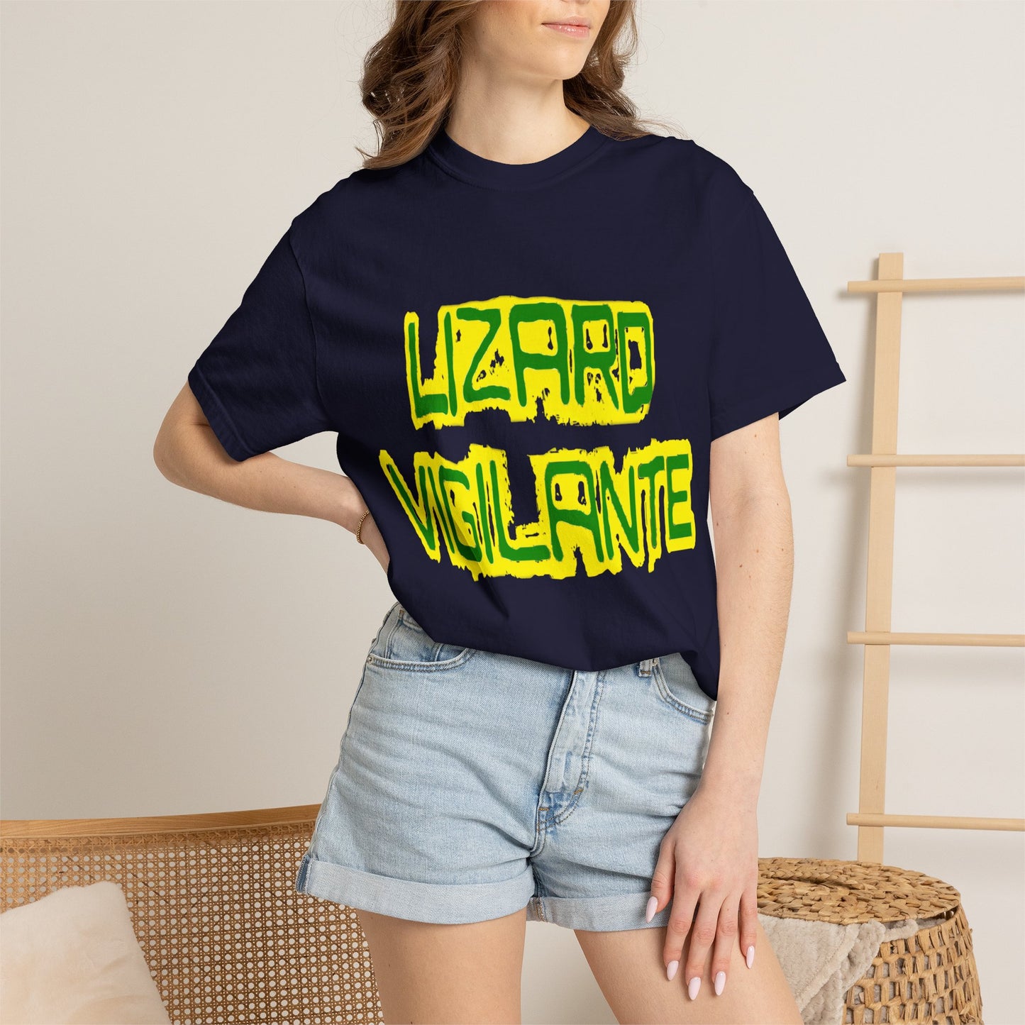 Lizard Vigilante Graphic T-Shirt — Bold Green & Yellow Streetwear Tee