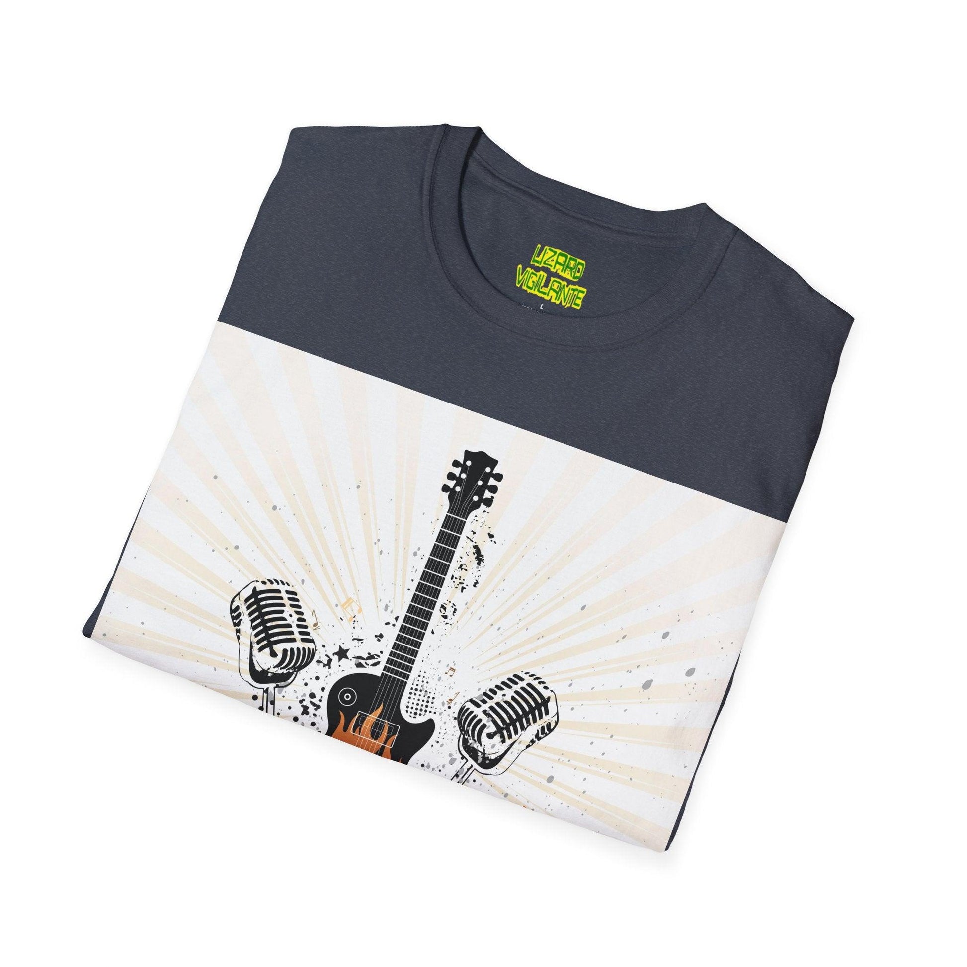 Fire Guitar Mics Speakers Unisex Softstyle T-Shirt - Lizard Vigilante