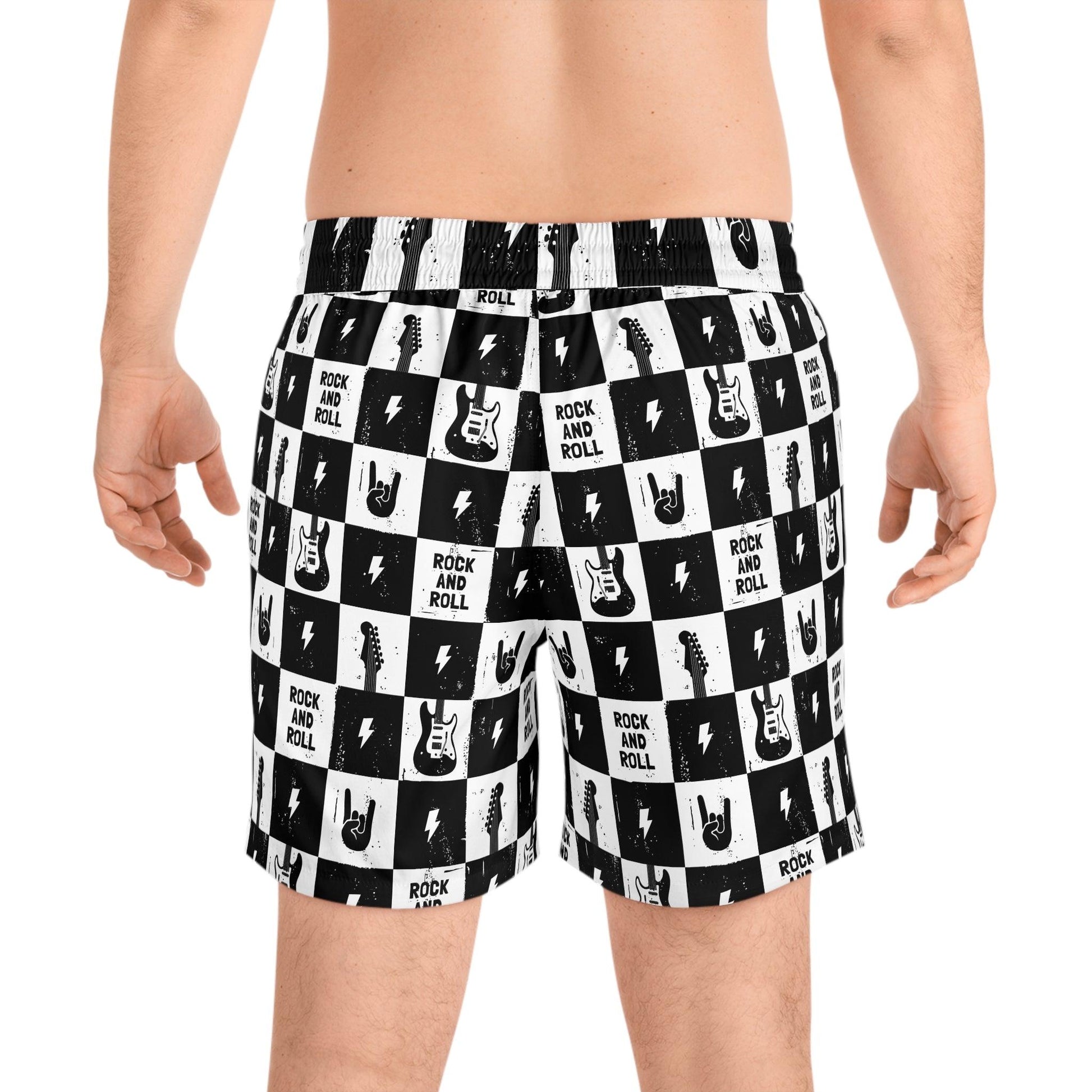 Men's Rock and Roll Squares Mid-Length Swim Shorts - Premium All Over Prints from Printify - Just $47.99! Shop now at Lizard Vigilante