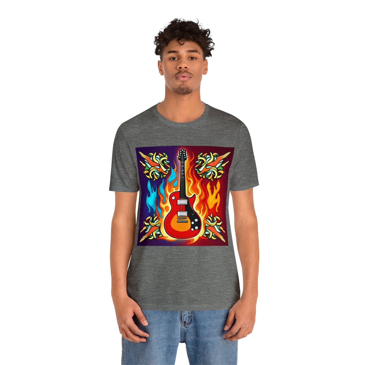 Flaming Axe Unisex Jersey Short Sleeve Tee Shirt Electric Guitar On Fire XS-3X - Lizard Vigilante