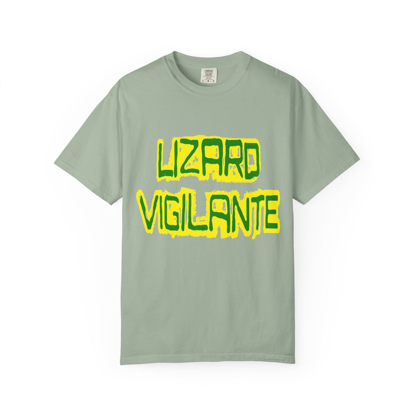 Lizard Vigilante Graphic T-Shirt — Bold Green & Yellow Streetwear Tee