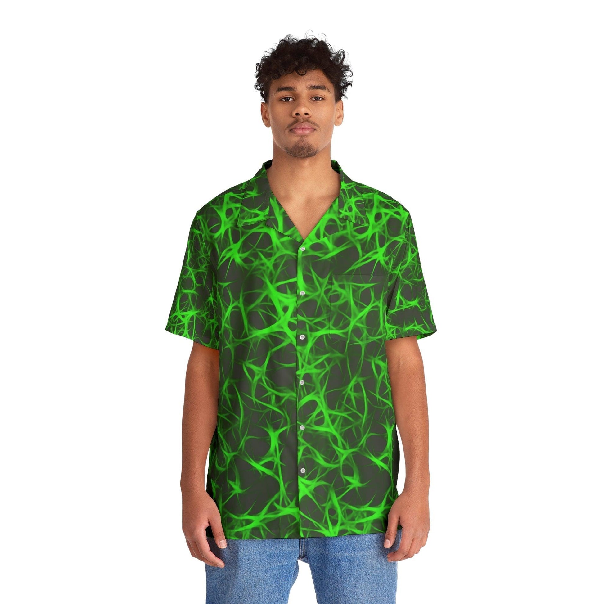 Nuclear Green Charged Men's Hawaiian Shirt - Lizard Vigilante