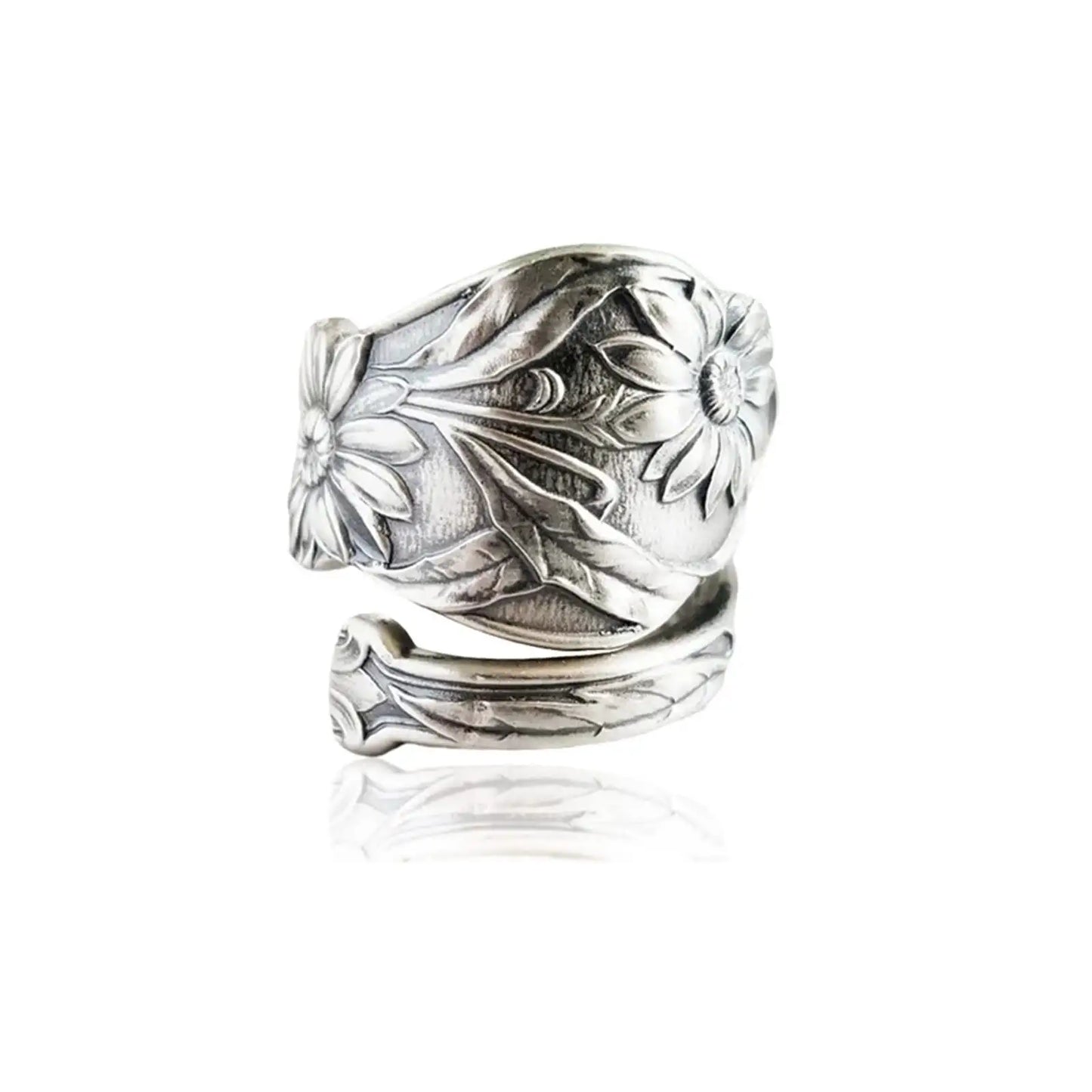 Carved Sunflower Retro Magnificent Open End Adjustable Women's Ring