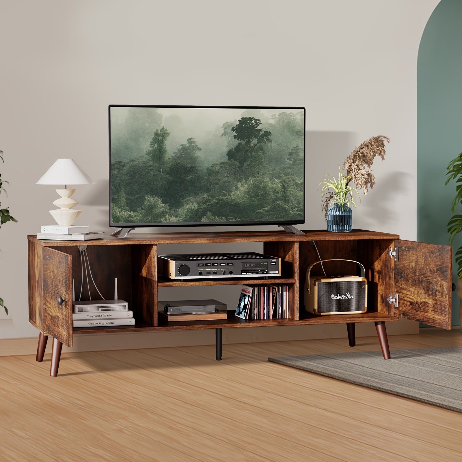 60-Inch Media Console Table – Black/Brown Modern Entertainment Center with Storage Cabinet, Sturdy TV Stand for Living Room and Bedroom - Premium table from Lizard Vigilante - Just $114.99! Shop now at Lizard Vigilante