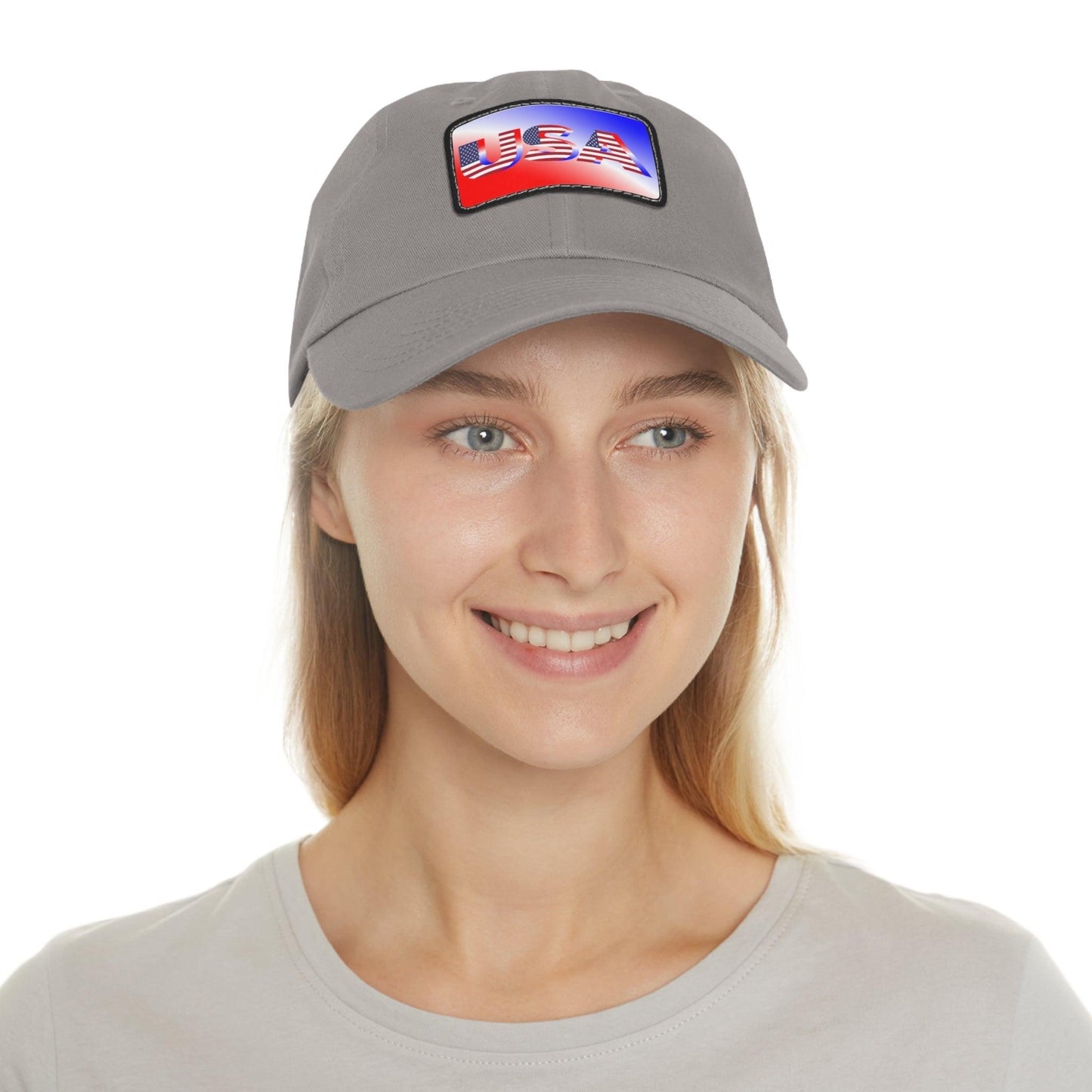 USA Red, White, and Blue Dad Hat with Leather Patch (Rectangle) - Lizard Vigilante