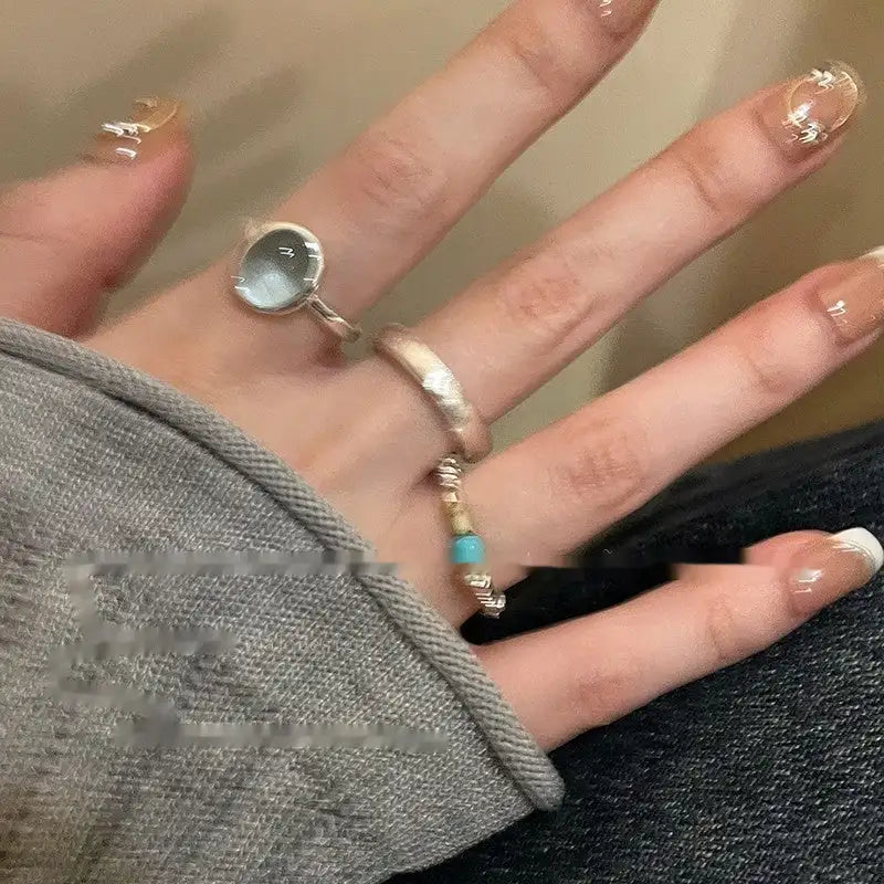 Small Pieces Of Silver Natural Stone Open Ring For Women