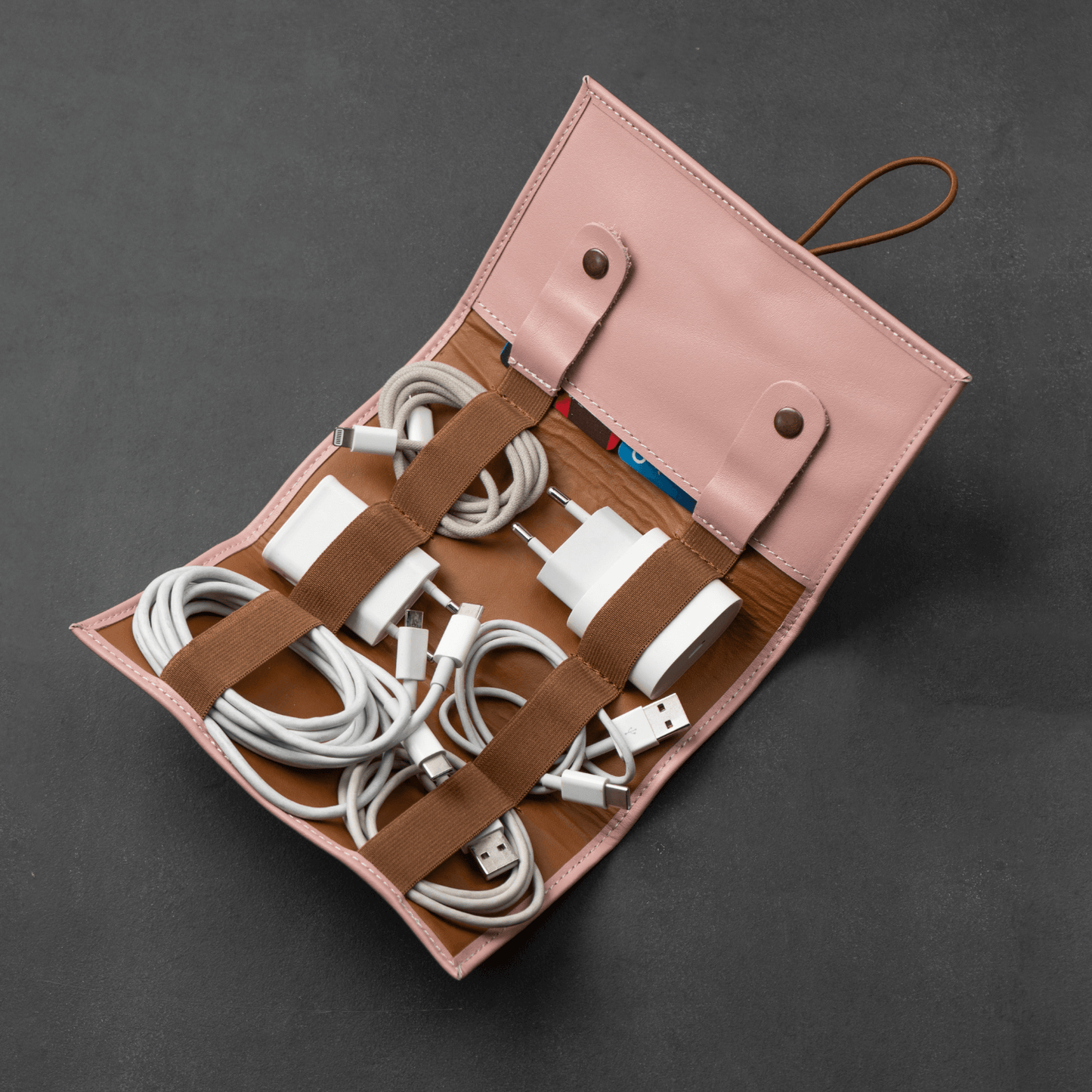 Leather Pink Travel Tech Organizer - Riverside