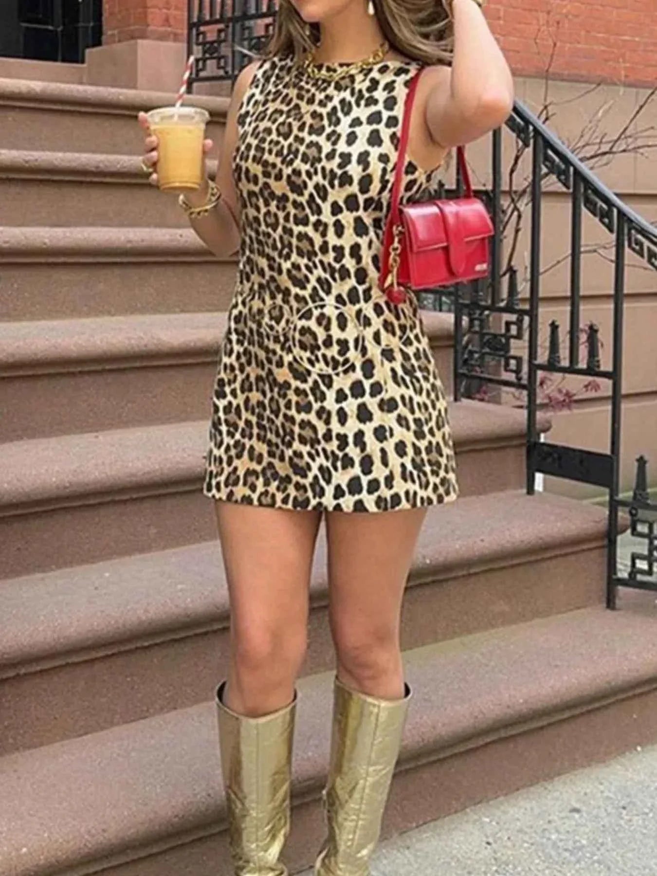 Leopard Print Sleeveless : Mini Dress