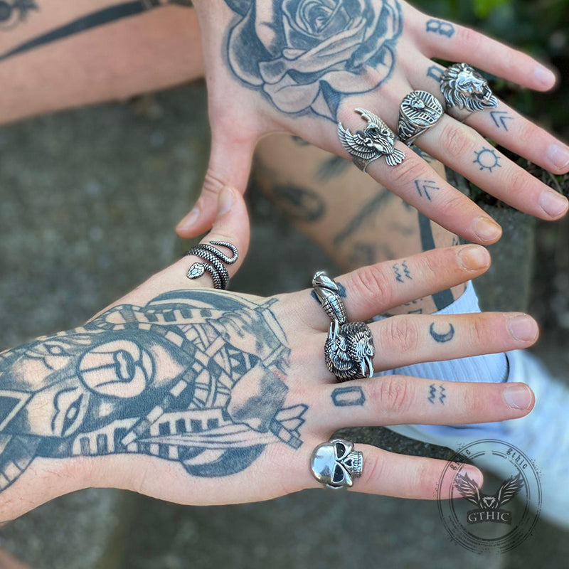 Odin Ravens Huginn and Munin Stainless Steel Viking Ring