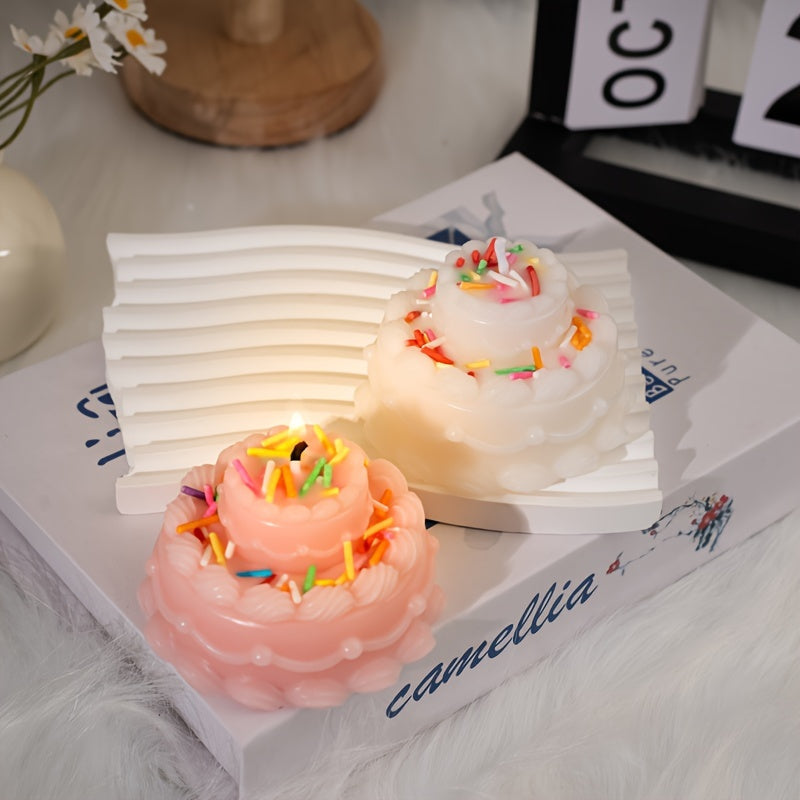 Home Decoration Ornaments Double Layer Cake Shaped Scented Candle Smokeless Soy Wax Youngsters Birthday Party Decorations Photography Props Birthday Gifts New Year Gifts Christmas Gift