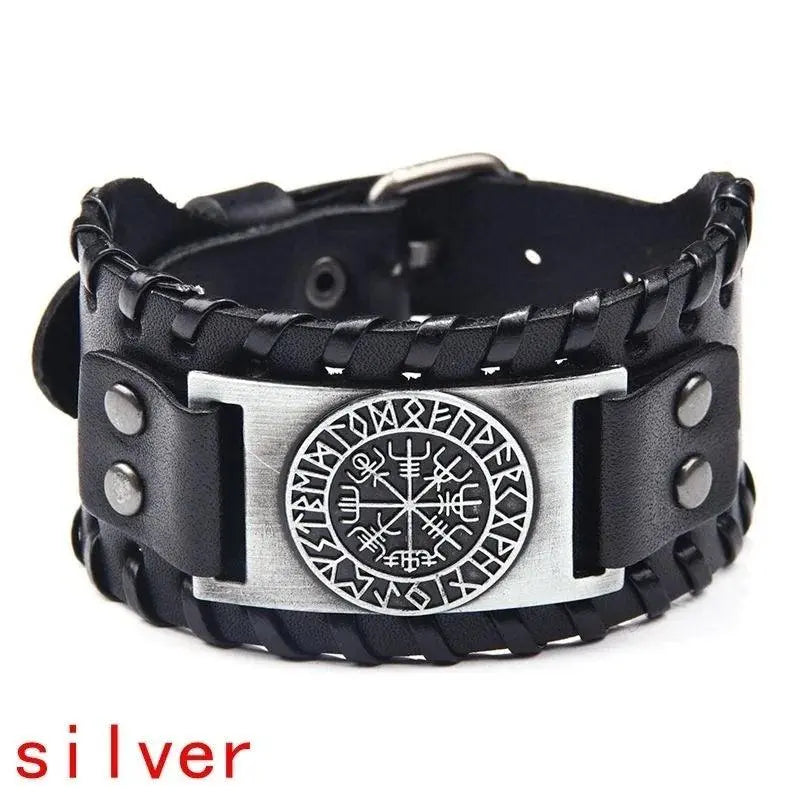 New Trendy Wide Leather Pirate Compass Bracelet Men's Bracelet Fashion Metal Compass Pattern Bracelet Accessories Party Jewelry - Premium Accessories from Lizard Vigilante - Just $17.99! Shop now at Lizard Vigilante