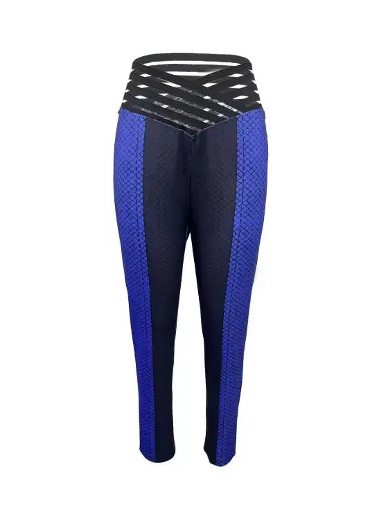 Ladies' Fashionable Casual Wear Woven Ribbon Hollow High Waisted Pencil Pants Solid Color Cropped Pants