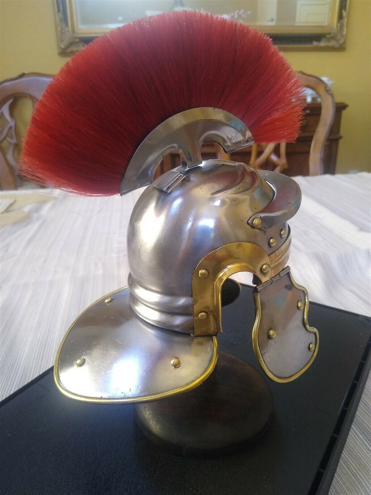 Miniature 8 Inch 20-Gauge Steel Roman Helmet W/Stand ~New~