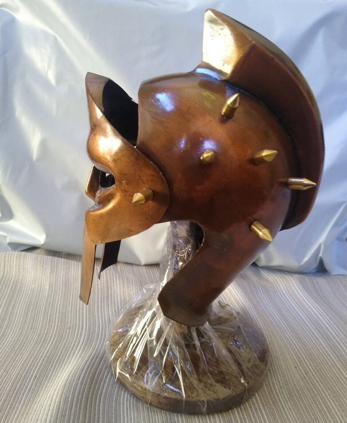 Gladiator Helmet Copper Finish 5 Inch 20-Gauge Steel W/Stand ~New~