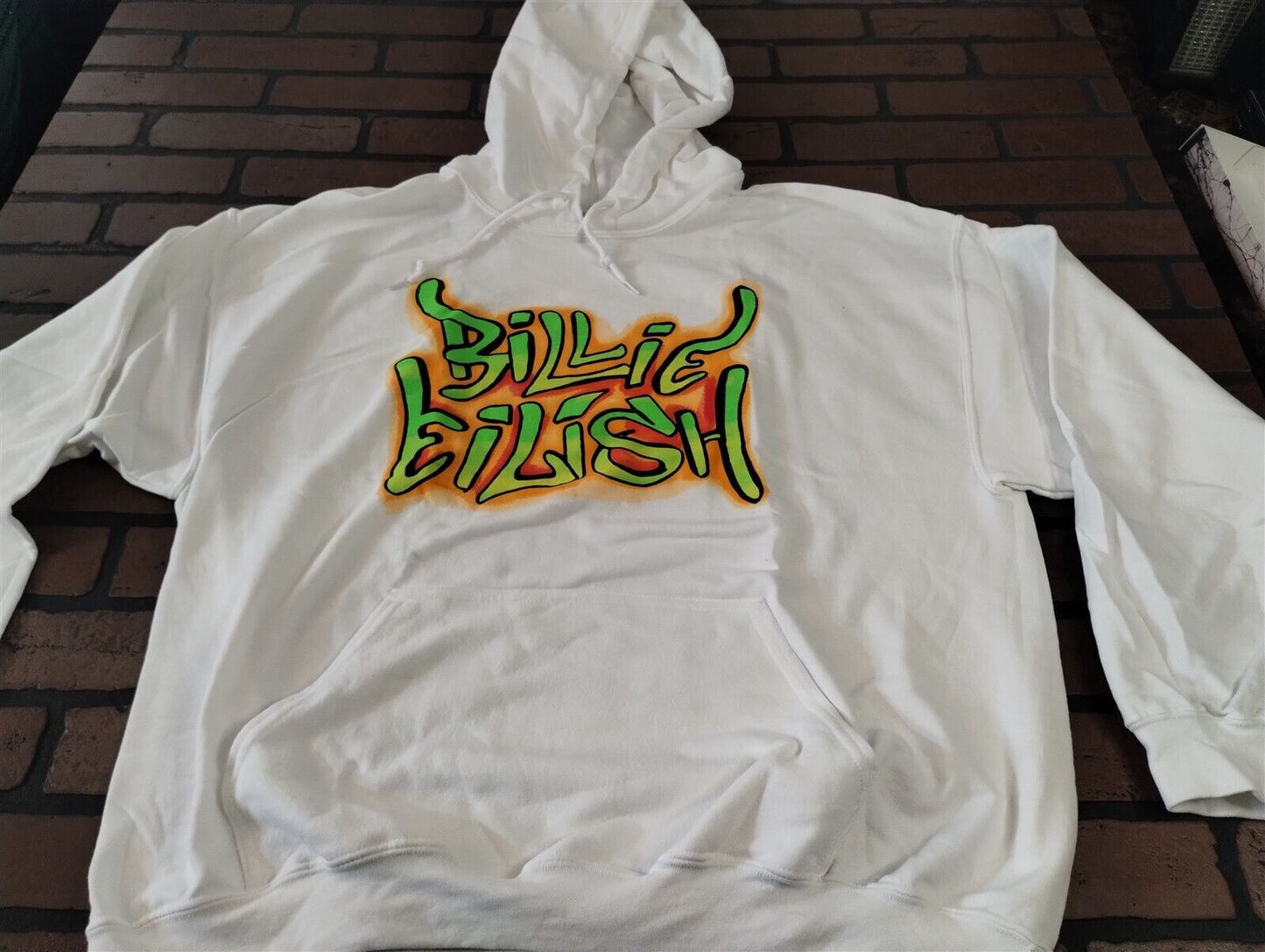 BILLIE EILISH - 2020 White Graffiti Sleeve Pullover Hoodie ~BRAND NEW~ M XL
