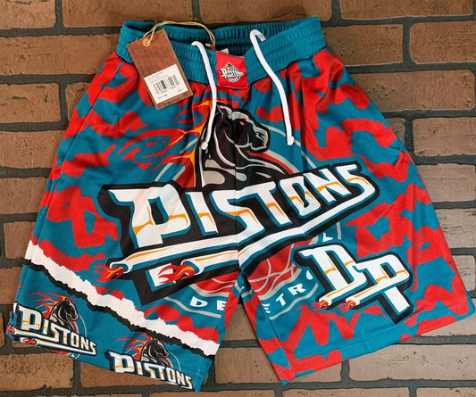 DETROIT PISTONS Mitchell & Ness Jumbotron 2.0 Sublimated Basketball Shorts ~New~
