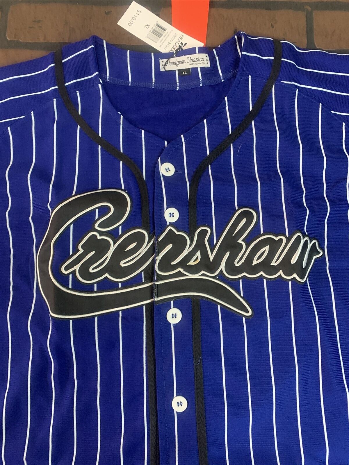 CRENSHAW Victory Lap Blue Pinstripe Headgear Classics Baseball Jersey ~New~XL