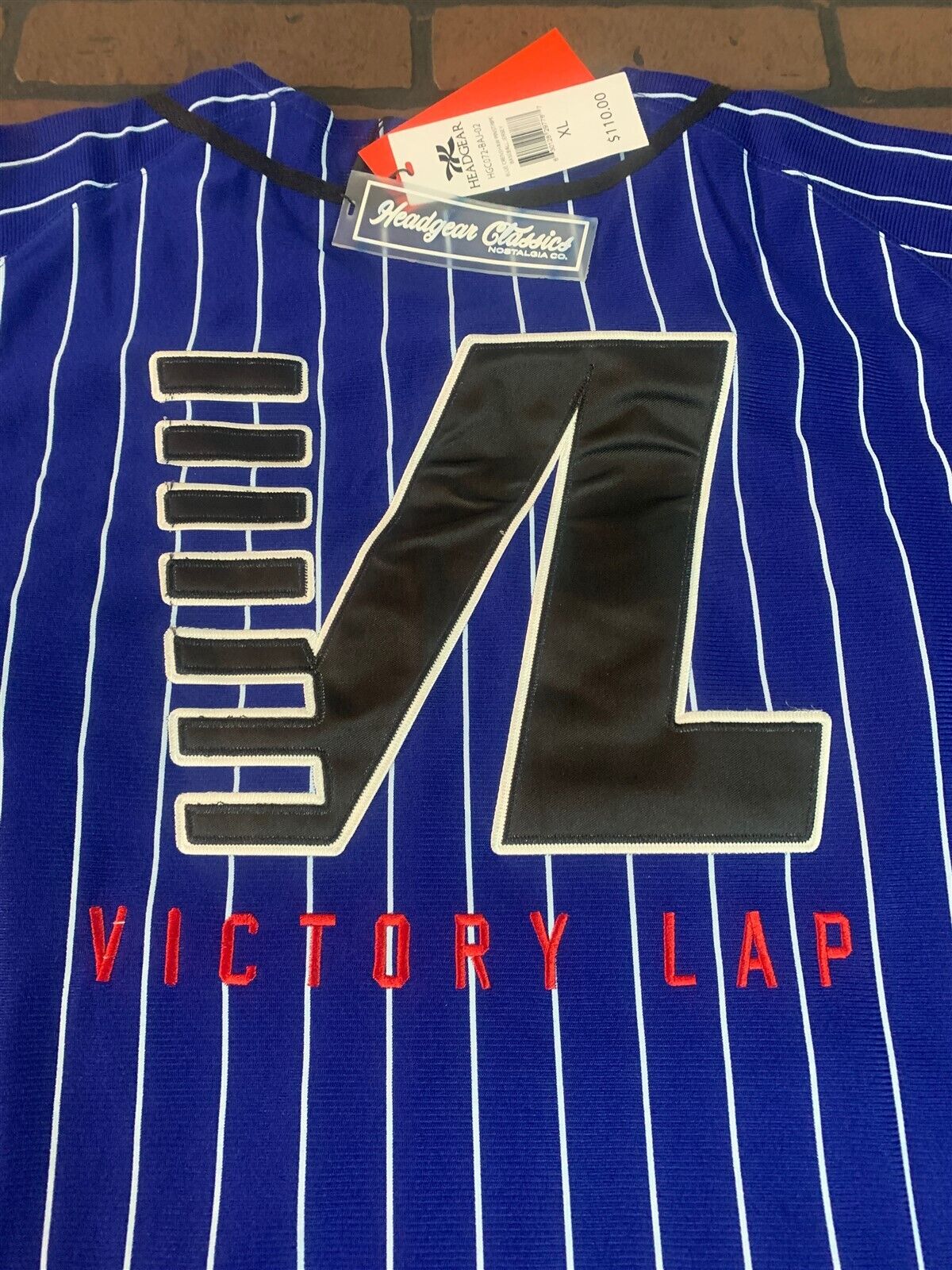 CRENSHAW Victory Lap Blue Pinstripe Headgear Classics Baseball Jersey ~New~XL