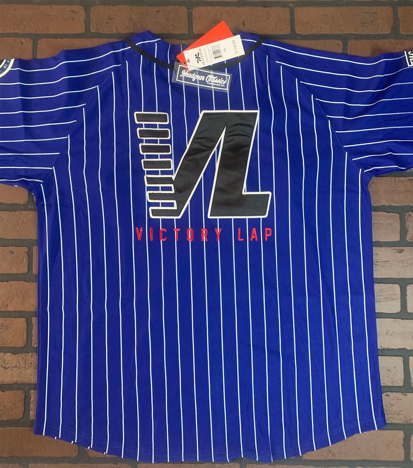 CRENSHAW Victory Lap Blue Pinstripe Headgear Classics Baseball Jersey ~New~XL