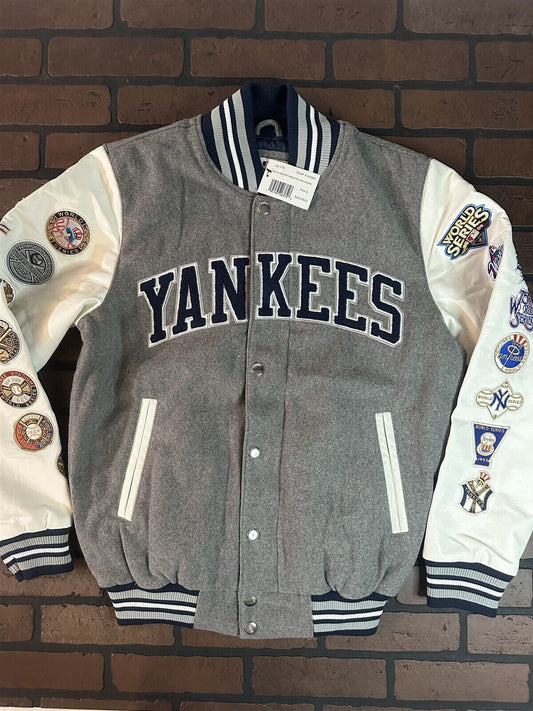 NEW YORK YANKEES G-III 27X World Series Varsity Jacket~Faux Leather Sleeved~
