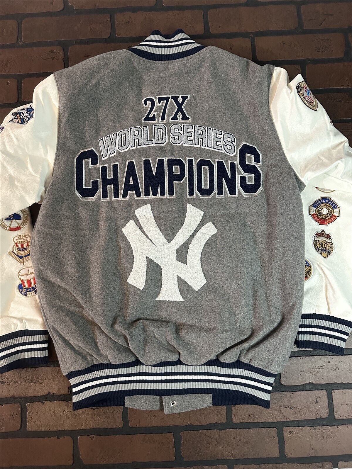 NEW YORK YANKEES G-III 27X World Series Varsity Jacket~Faux Leather Sleeved~