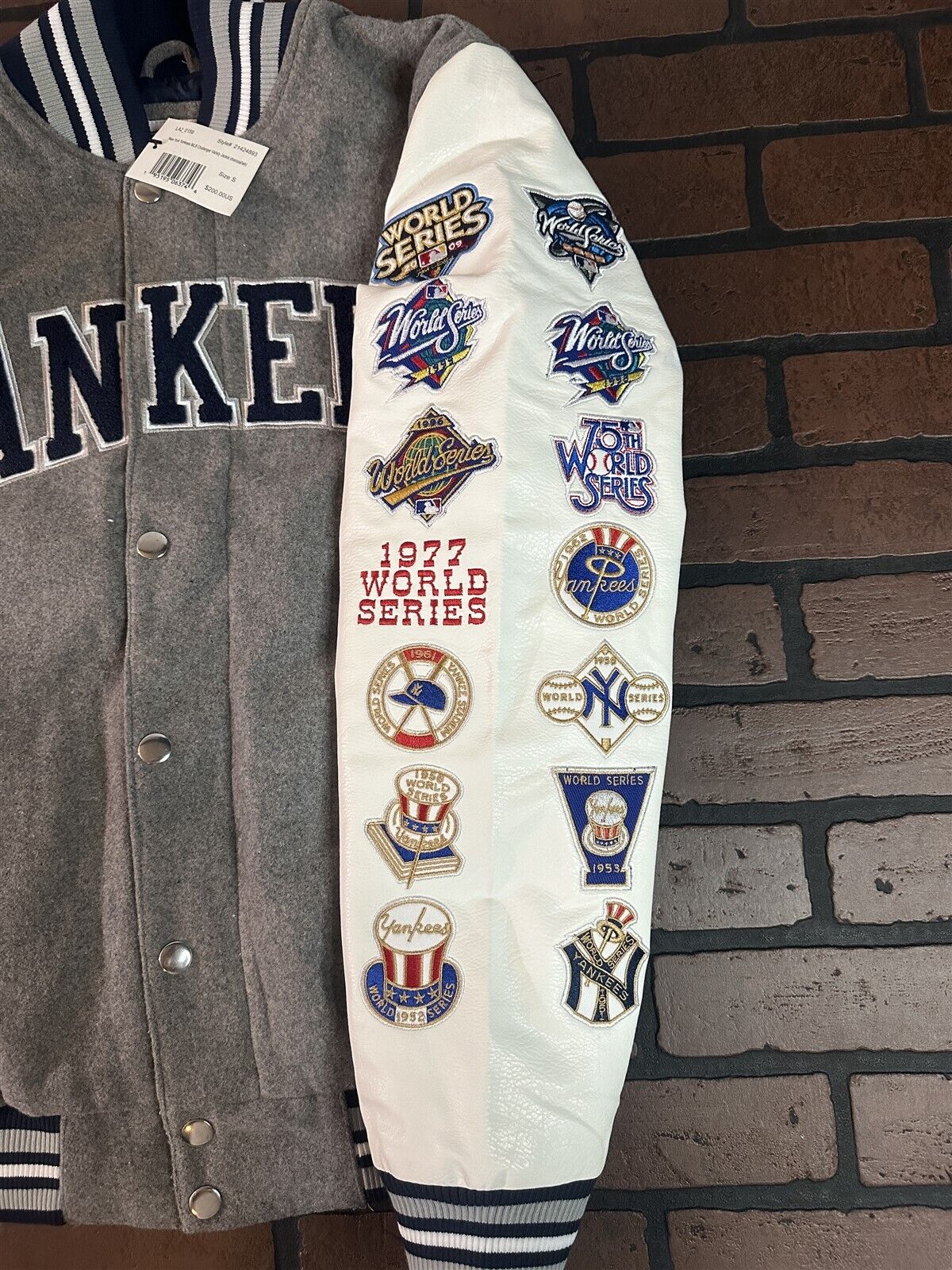 NEW YORK YANKEES G-III 27X World Series Varsity Jacket~Faux Leather Sleeved~