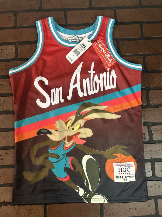 WILE E COYOTE/SAN ANTONIO Red Headgear Classics Basketball Jersey ~New~ S M XL