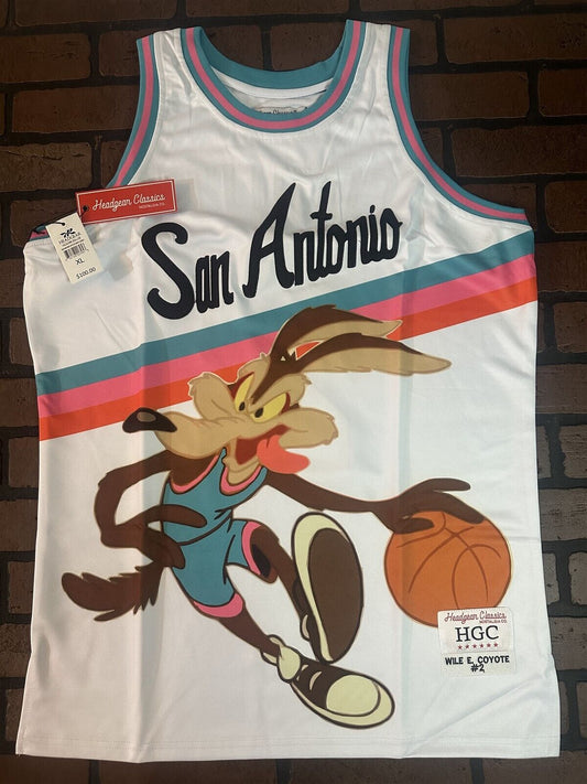 WILE E COYOTE/SAN ANTONIO White Headgear Classics Basketball Jersey~New~XL 2XL