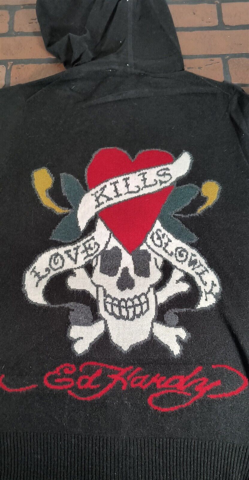ED HARDY by Christian Audigier-Love Kills Slowly Black Zip-Up Sweater~VTG~ M-2XL