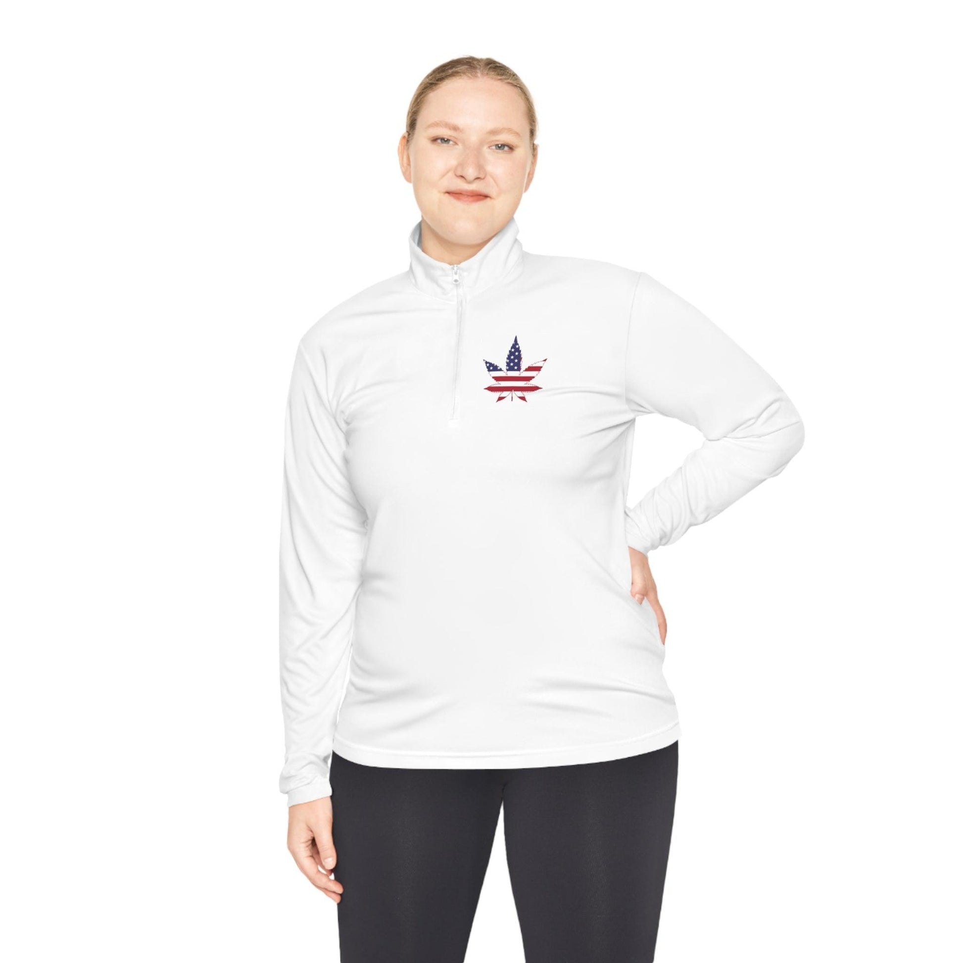 American Flag Pot Leaf Unisex Quarter-Zip Pullover - Lizard Vigilante