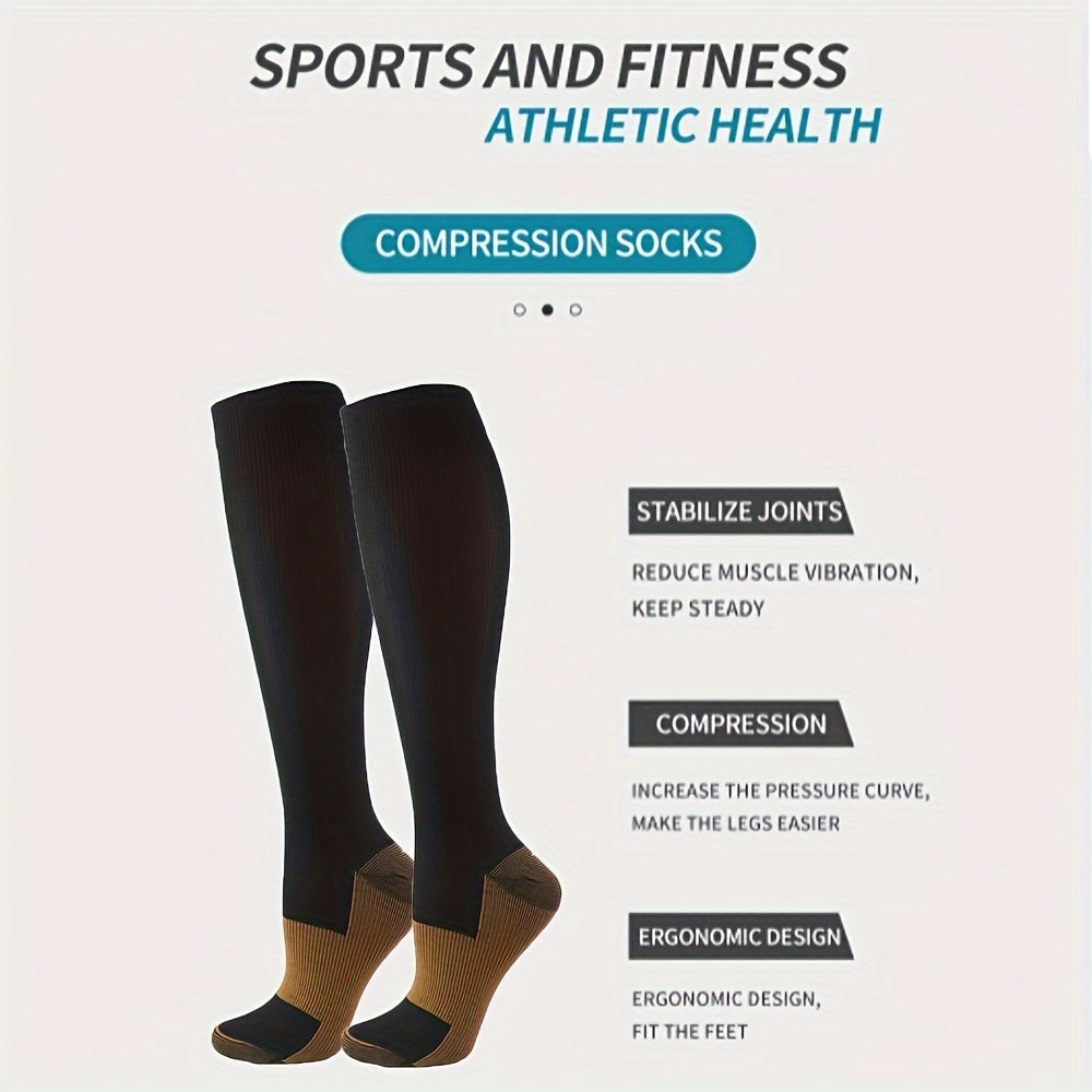 8 Pairs Copper-infused Unisex Compression Socks - Enhanced Circulation Support (10-20 MMHG) - Comfortable Knee High for Nurses, Pregnancy, Running, Hiking, Cycling