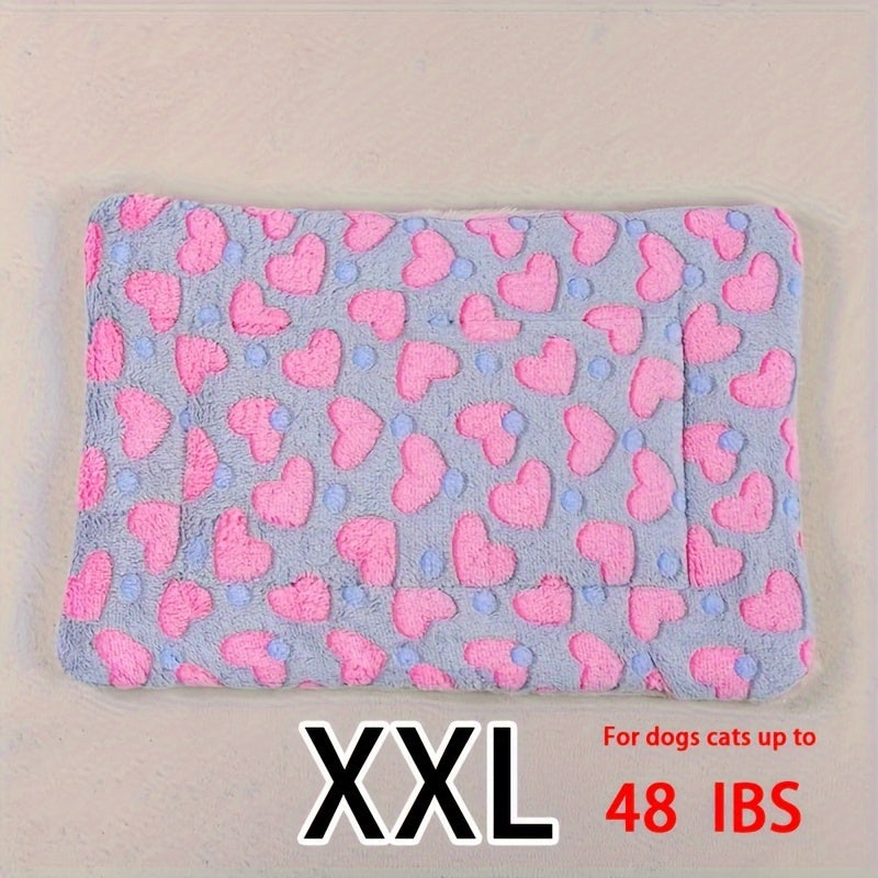 All-Season Dirt-Resistant Rectangular Pet Blanket - Comfortable Dog Paw Heart Print Pet Bed, 1pc