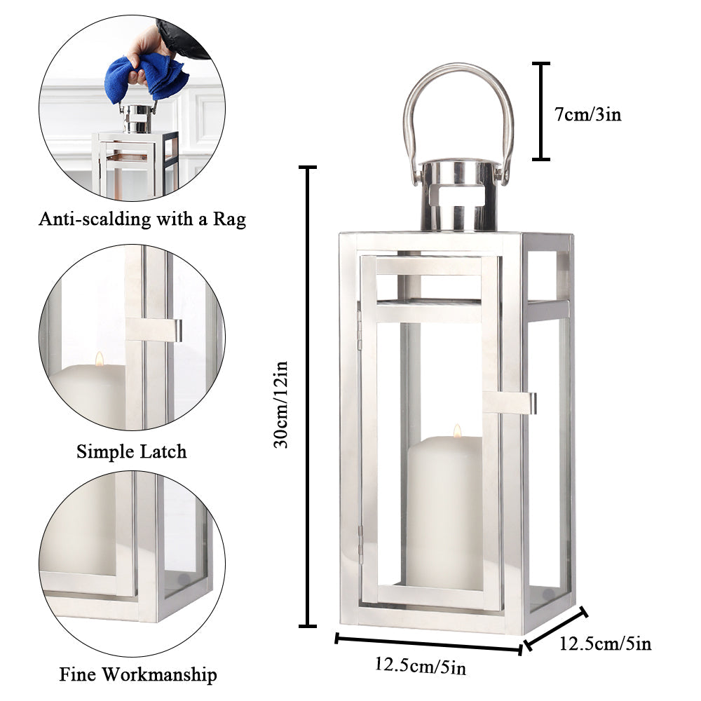 12'' High Metal Decorative Candle Lantern (Silver)