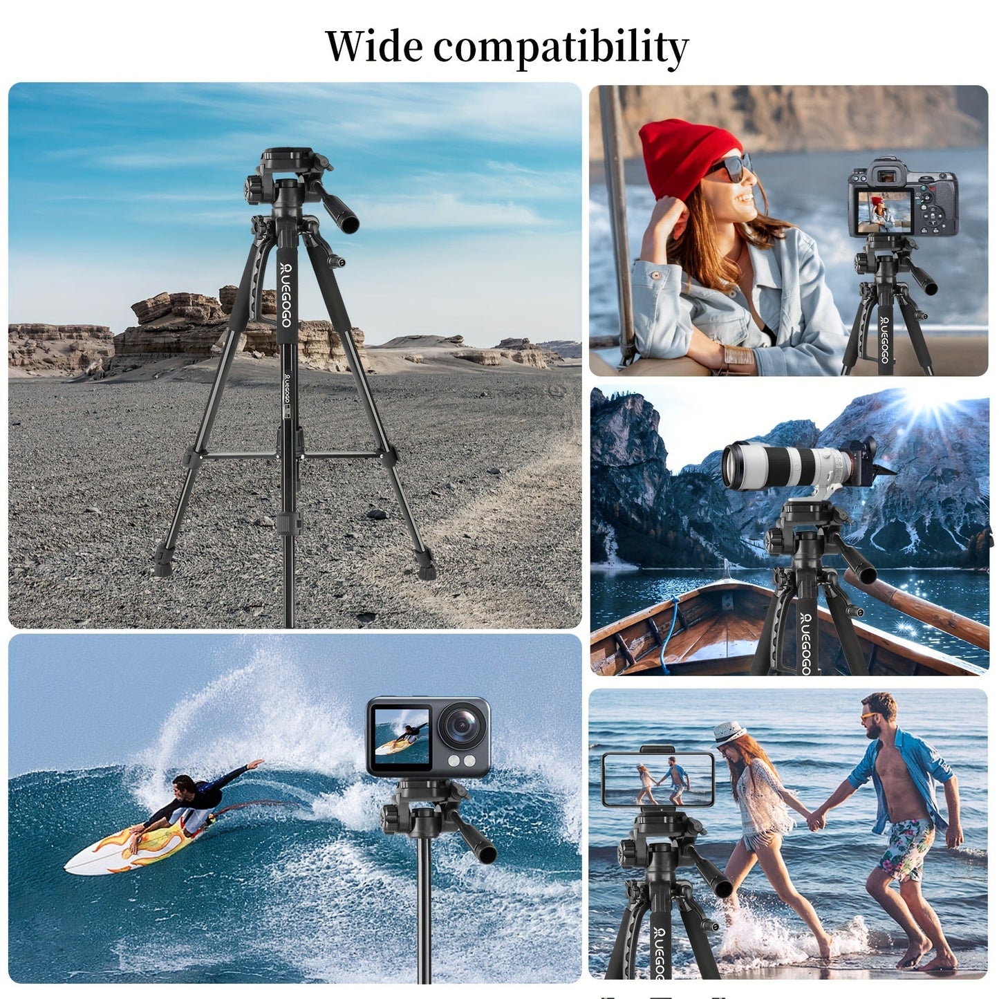 ZOMEI 60 Inch Micro Single-lens Digital Camera Mobile Phone Horizontal And Vertical Shooting Live Portable Aluminum Tripod With Mobile Phone Clip + T-shaped Mobile Phone Clip