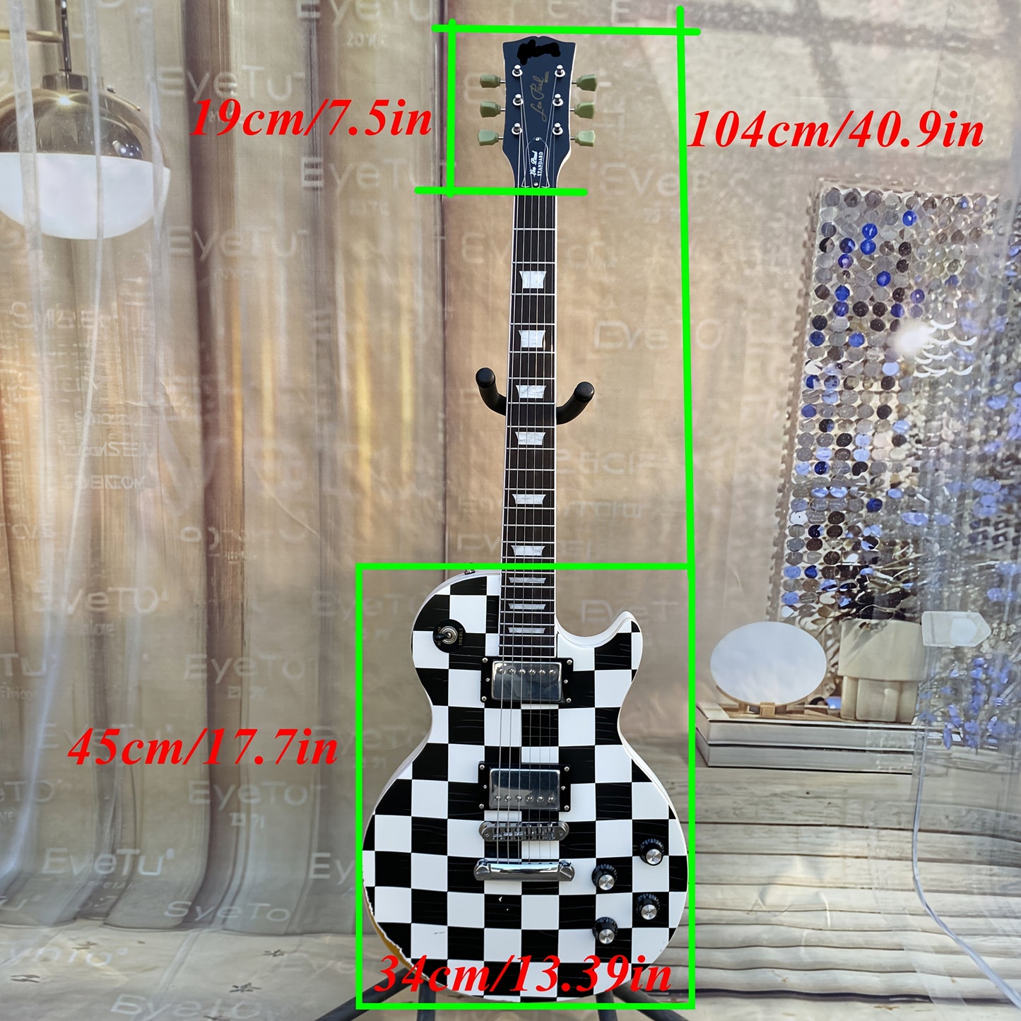 LP Electric Guitar – Black & White Chess Grid Design with Mahogany Build, H-H Pickups, and Tune-O-Matic Bridge - Premium guitar from Lizard Vigilante - Just $501.08! Shop now at Lizard Vigilante