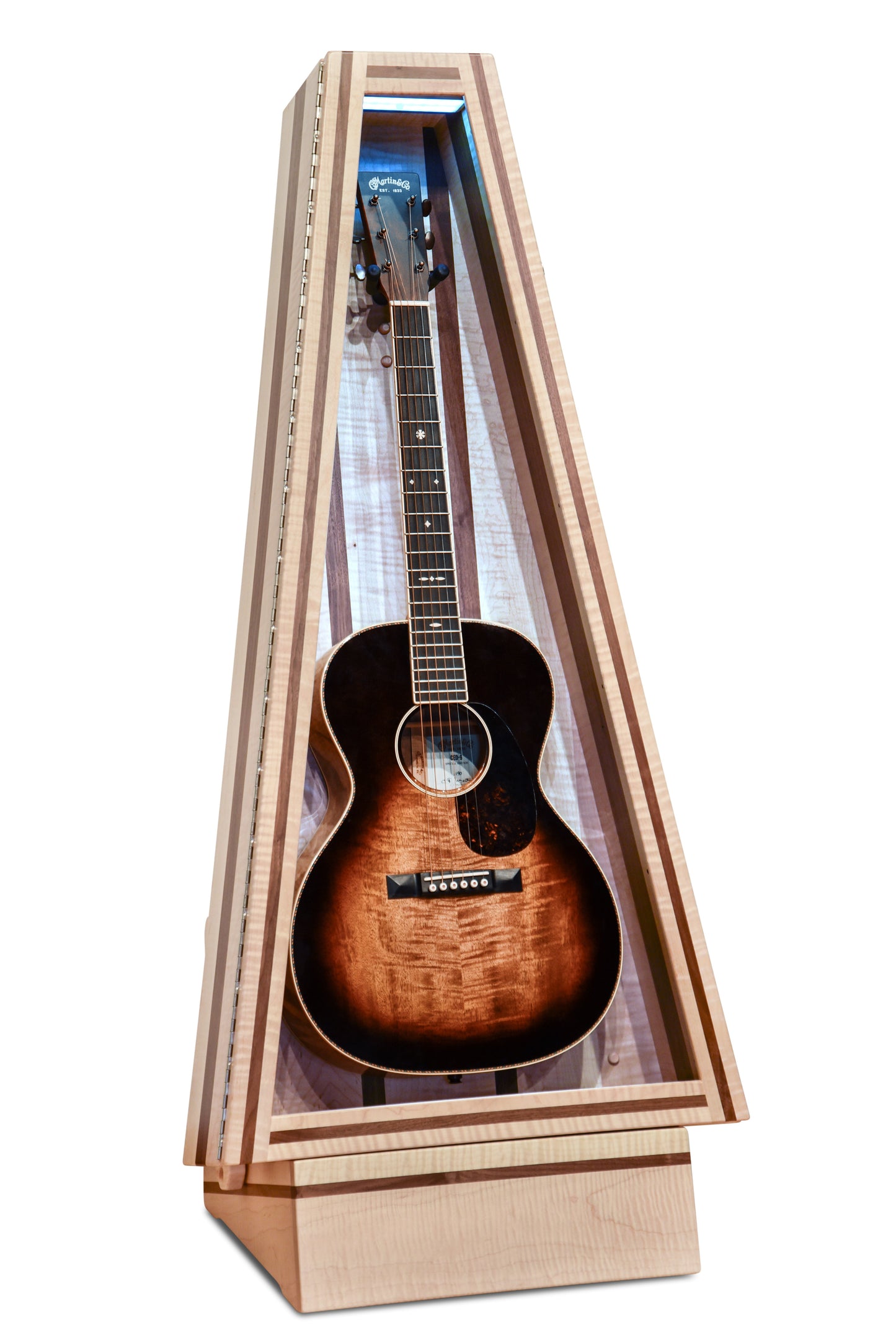 ClimaStand Triangle Humidor with Base - Flamed Maple with Walnut