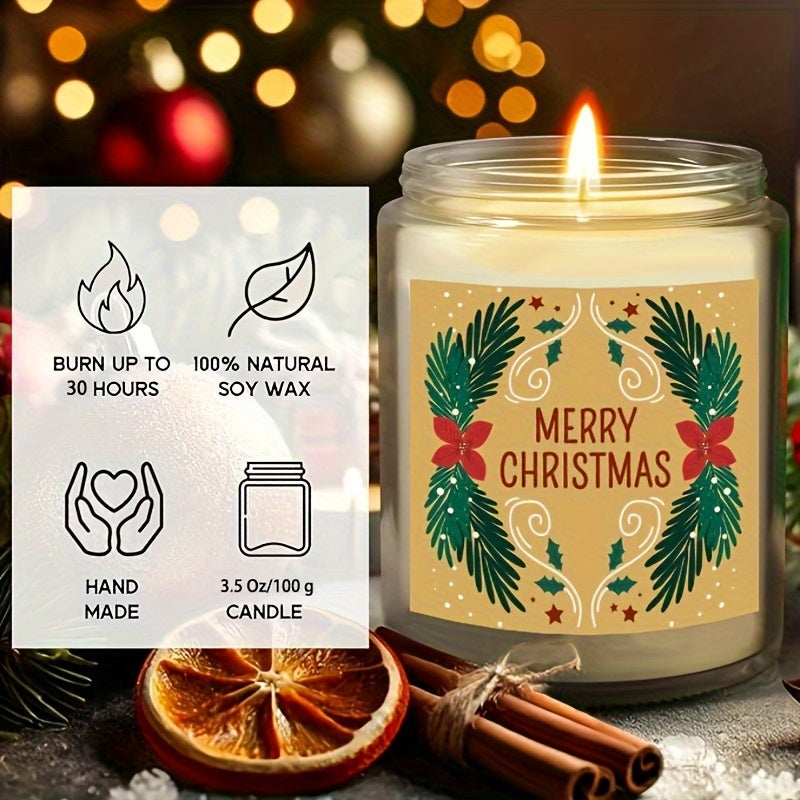 Christmas Themed Scented Candle in Glass Jar, Lavender Soy-Beeswax Blend, 3.5 oz, Hand-Poured with Single Wick, Ideal for Holiday Decor, Christmas Gifting, Festive Ambience & Home Aromatherapy - Comes with Bow Embellishment