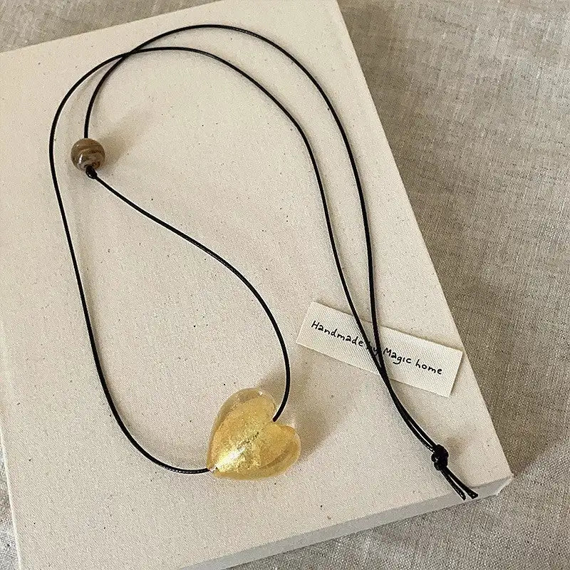 New Style Glass Love Pendant Design Sense Niche Long Necklace