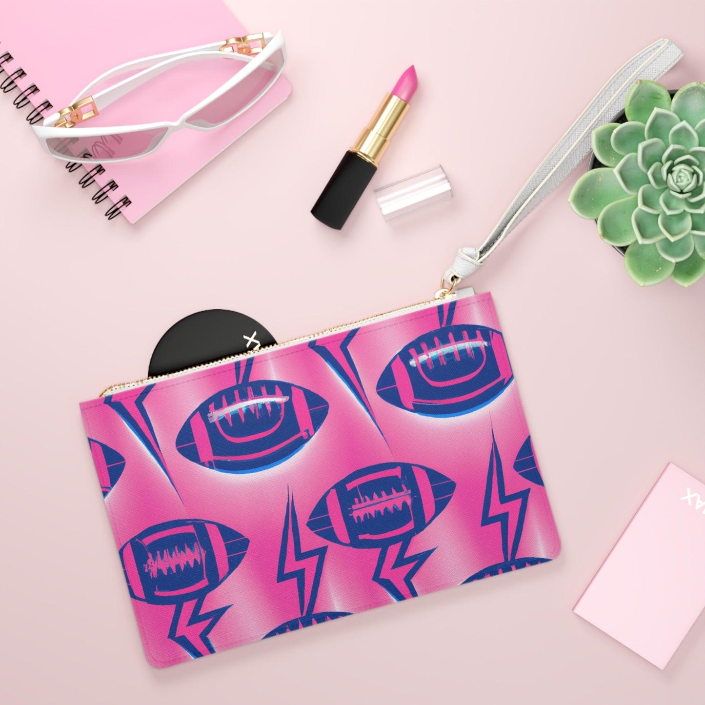 Pink Lightning American Football Clutch Bag - Lizard Vigilante