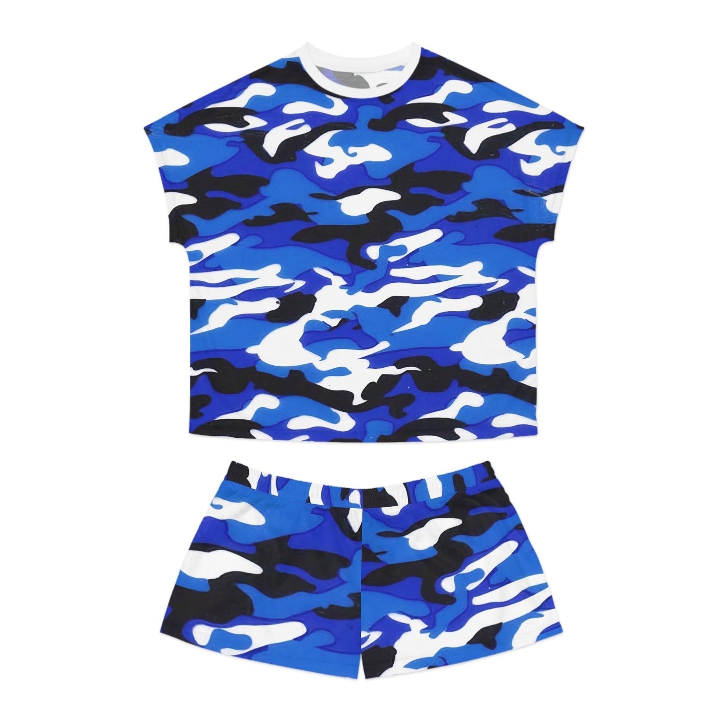 Blue Black Grey White Camouflage Women's Short Pajama Set - Lizard Vigilante