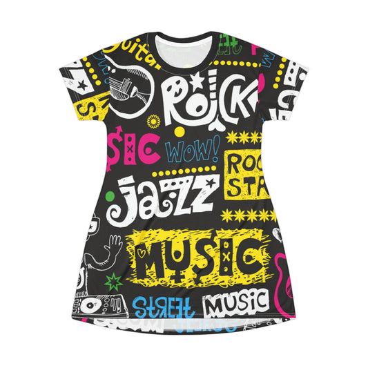 Music Graphic T-Shirt Dress (AOP) - Lizard Vigilante