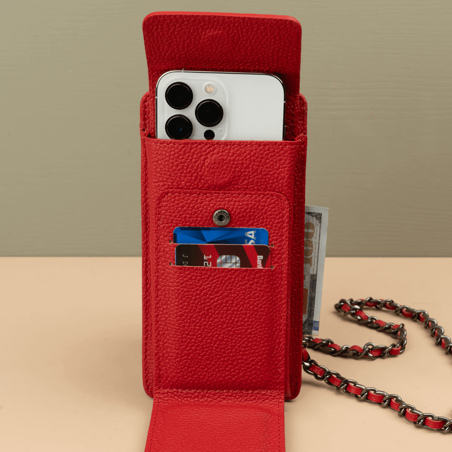 Leather Red Crossbody Bag Phone Wallet - Columbus