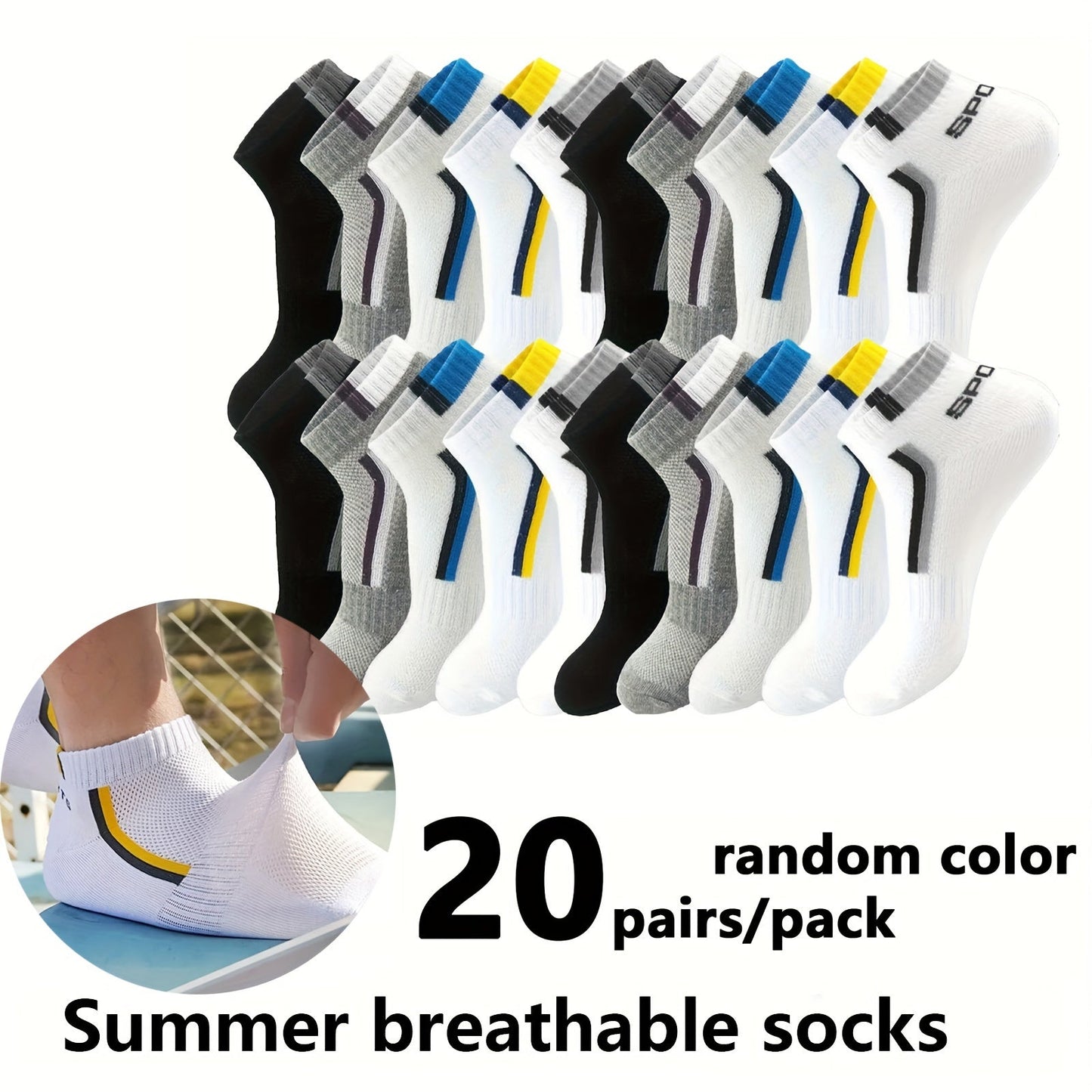 10/20/30 Pairs Mens Stripe Style Liner Socks - Ultra-Comfortable, Moisture-Wicking, Soft & Lightweight - Ideal for Outdoor Adventures & Casual Wear - Simple yet Stylish Design