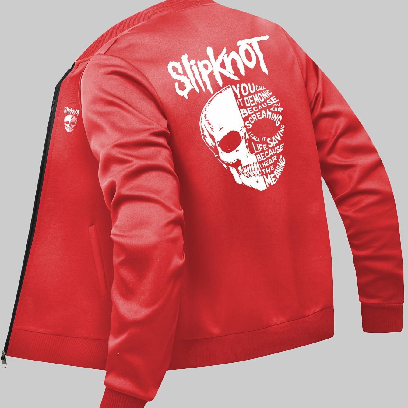 Slipknot Graphic Print Casual Jacket – Men's Polyester Knit Baseball Collar Jacket with Zipper Closure and Pockets, All-Season Athletic Outerwear - Premium jacket from Lizard Vigilante - Just $46.88! Shop now at Lizard Vigilante